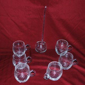 Glass Punch Bowl Laddle with 6 Cups